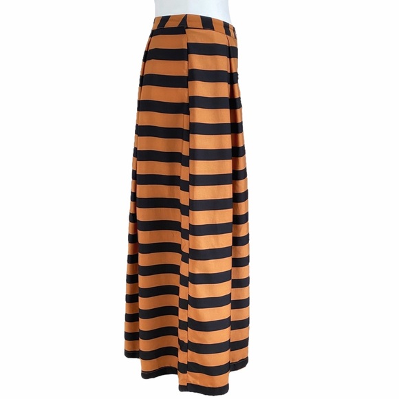 WHO WHAT WEAR ORANGE BLACK STRIPED BUTTON FRONT HIGH WAISTED MIDI SKIRT - 6 - Picture 4 of 14
